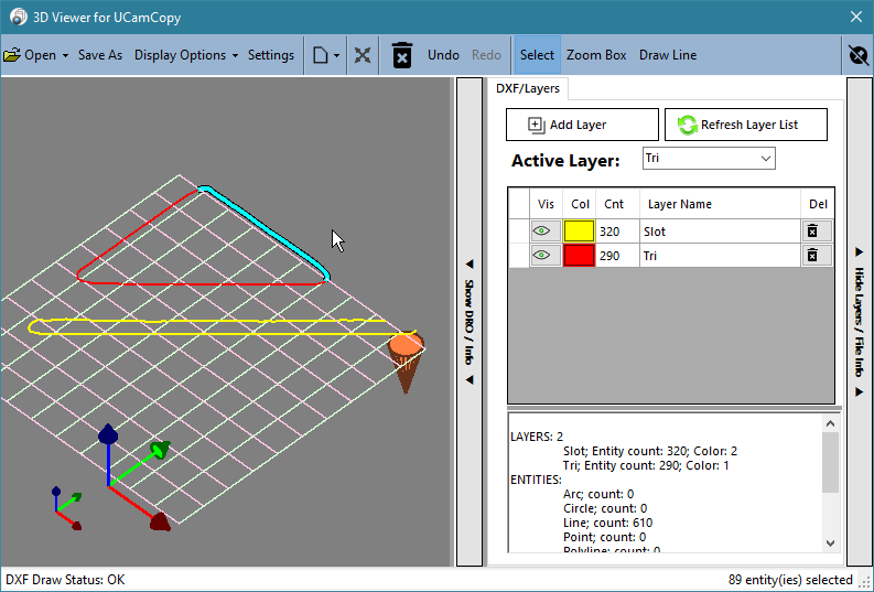 Entities selected in the Tri layer