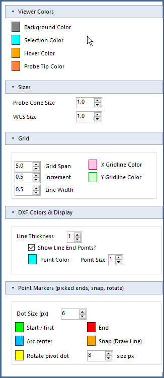 The viewer settings window