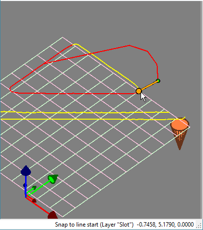 Orange snap dot on a line endpoint