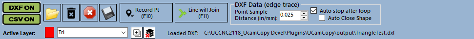 The DXF and CSV control bar
