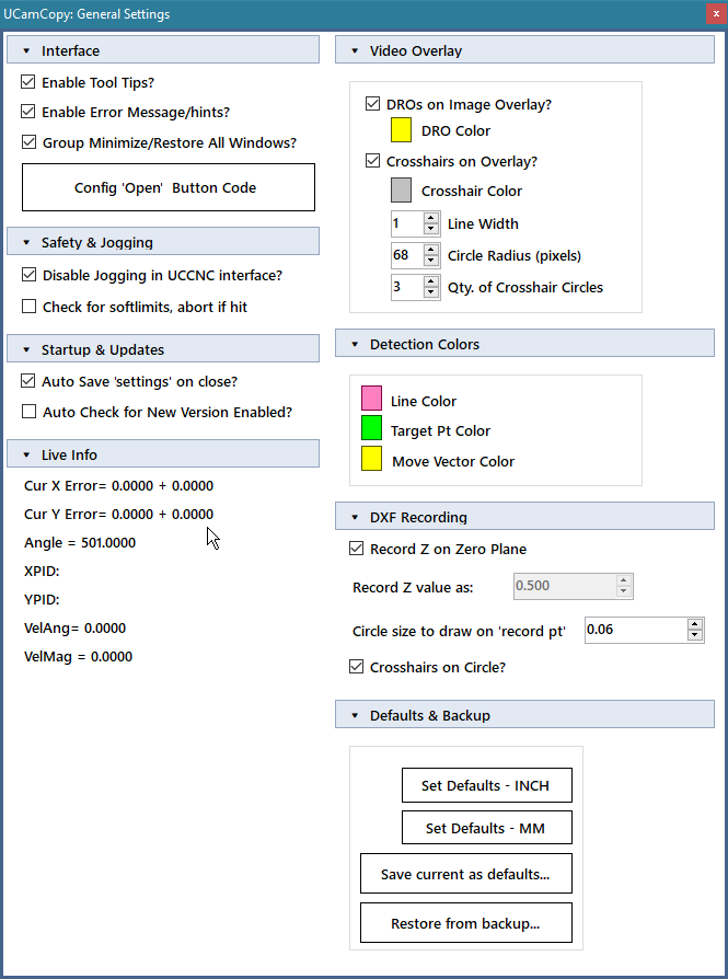 The General Settings window