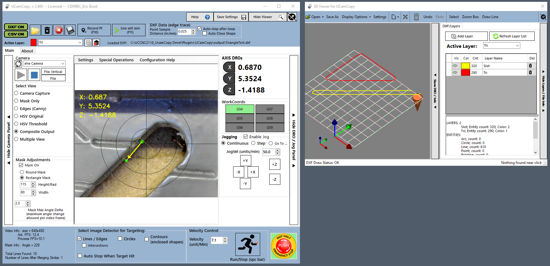 The main window with the 3D viewer beside it