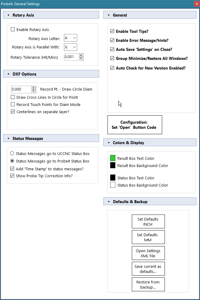 The General Settings window