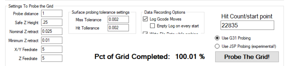 Surface probing settings
