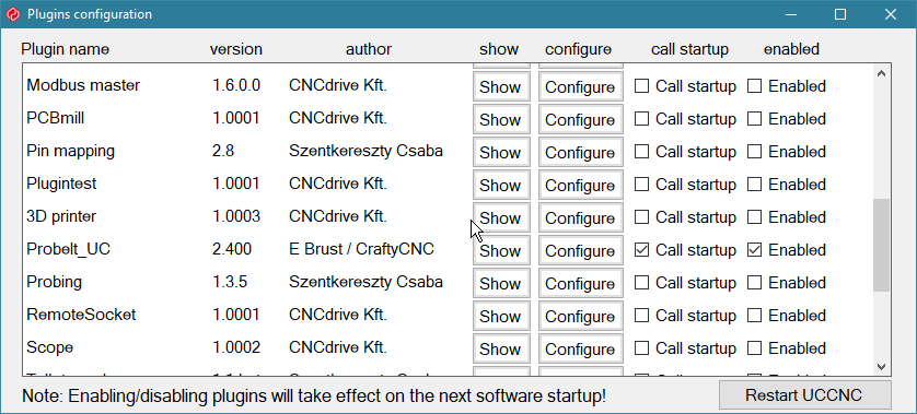 UCCNC plugin configuration window