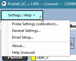 The Settings / Help menu