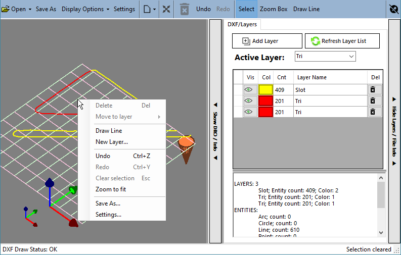 The right-click menu with nothing selected, Delete and Move to layer greyed out