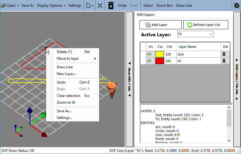 The viewer right-click menu with an entity selected