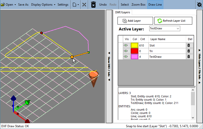 Lines drawn on a new active layer, shown in pink
