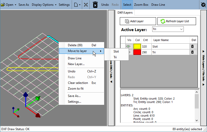 The Move to layer submenu listing the layers