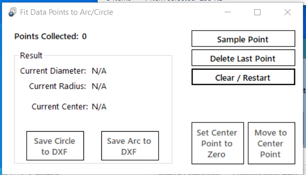 Fit Data Points to Arc/Circle dialog