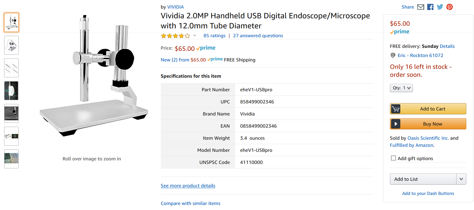 USB digital microscope with a stand