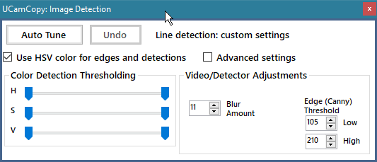 The Image Detection window, Simple view