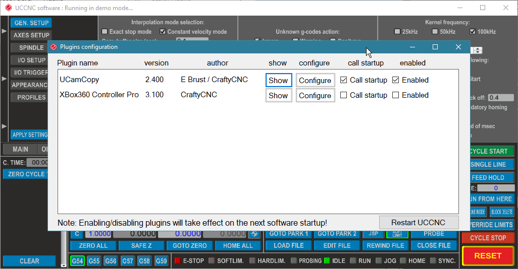 UCCNC plugins configuration window
