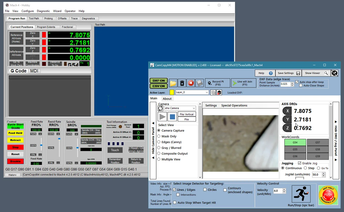 CamCopyM4 running next to Mach4, connected through Mach4IPC.dll