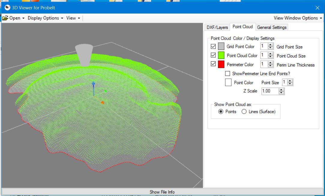 A probed surface shown as a point cloud in the ProbeIt 3D viewer
